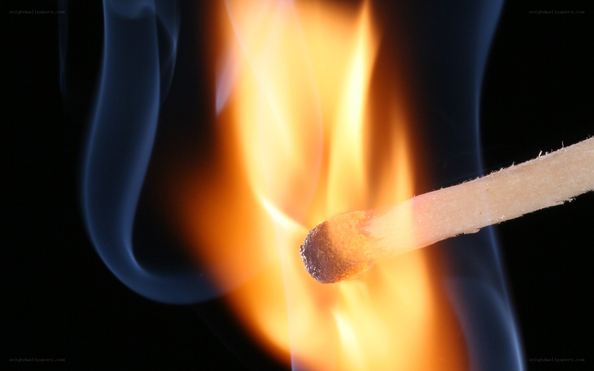 Burning match with flame