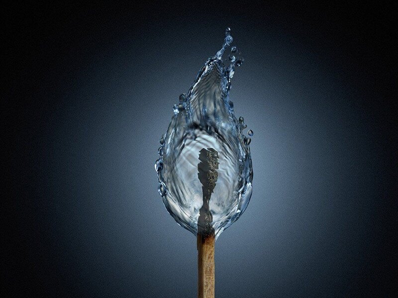 Burning Match with Water Splash — Blue