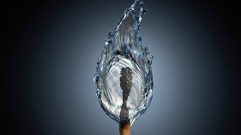 Burning Match with Water Splash
