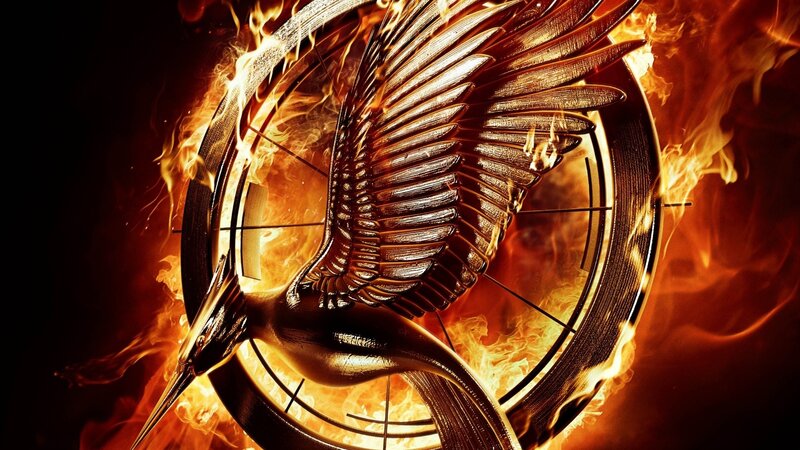 Burning Mockingjay Symbol — Orange, Dramatic, Digital Art, Flames