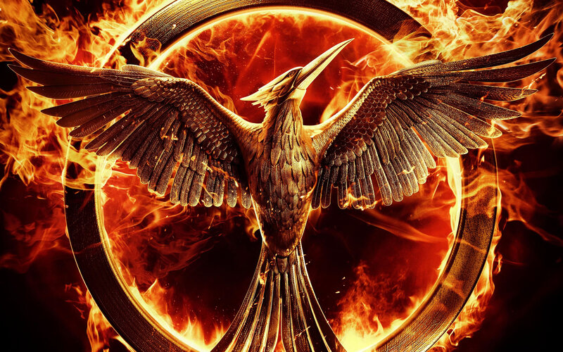 Burning Mockingjay Symbol — Orange, Dramatic