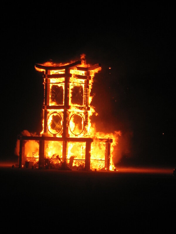 Burning of a Japanese torii gate