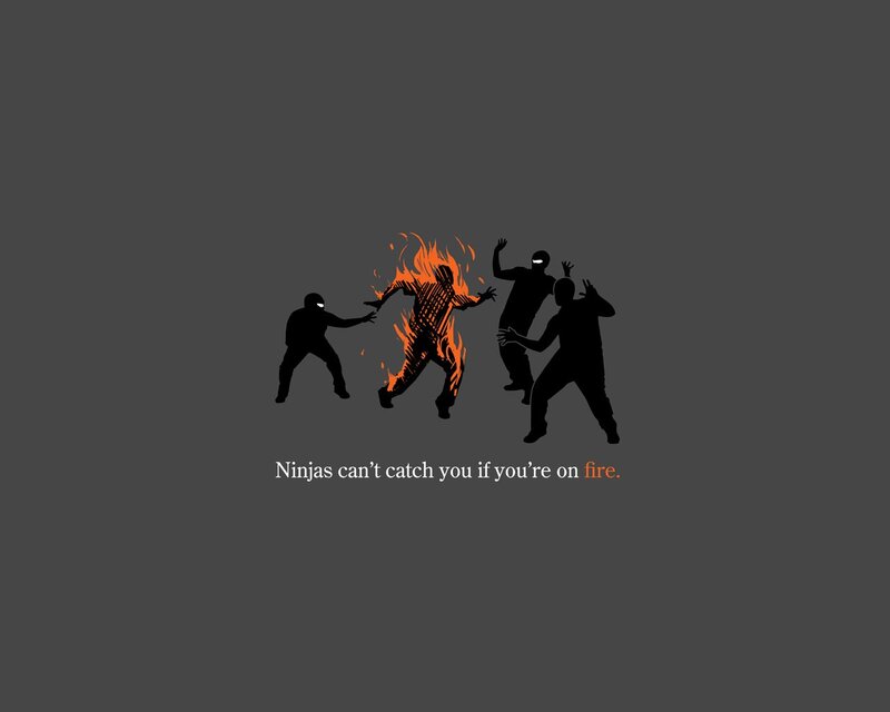 Burning Person Chased by Ninjas