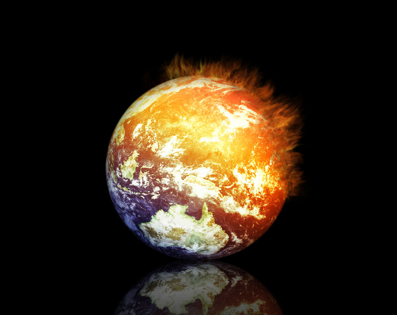 Burning Planet Earth — Orange, Dramatic, Digital Art, Fire, Flames, Reflection