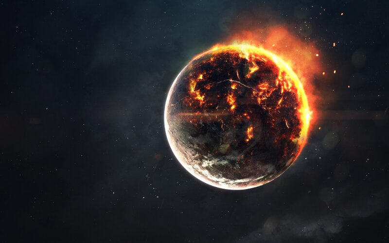 Burning Planet in Space — Black