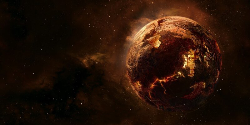 Burning Planet in Space — Brown, Dramatic