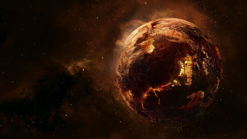 Burning Planet in Space — Brown
