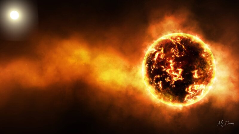 Burning Planet in Space — Orange, Dramatic