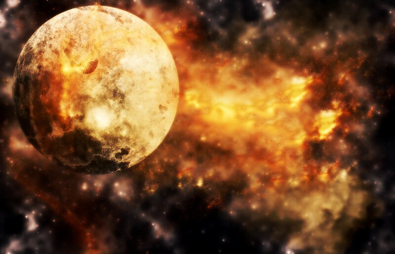 Burning Planet in Space — Orange