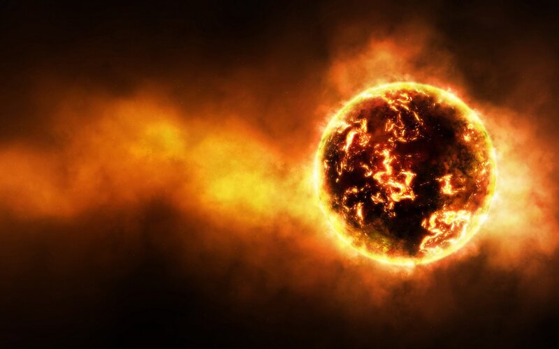 Burning Planet — Orange, Dramatic, Digital Art