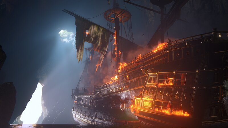 Burning Ship in Cave