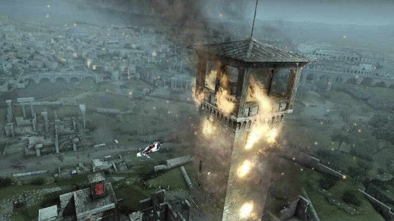 Burning Tower in City — Gray