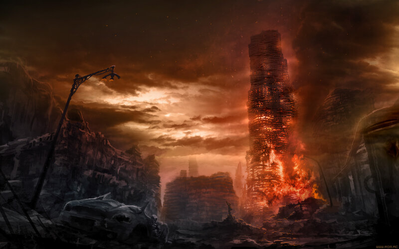 Burning Tower in Ruins — Orange