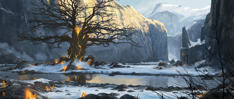 Burning Tree in Snow