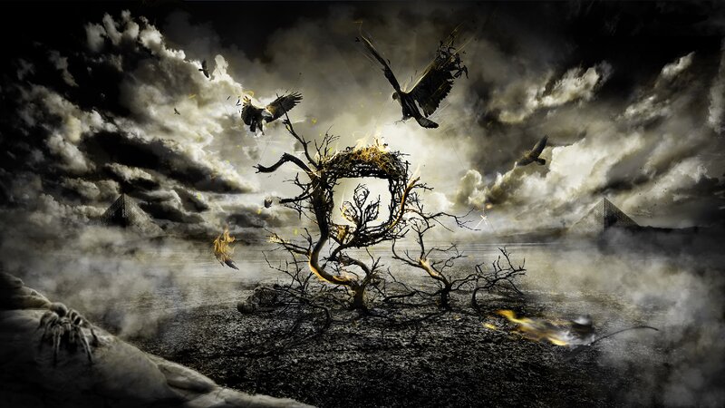 Burning Tree with Birds — Black