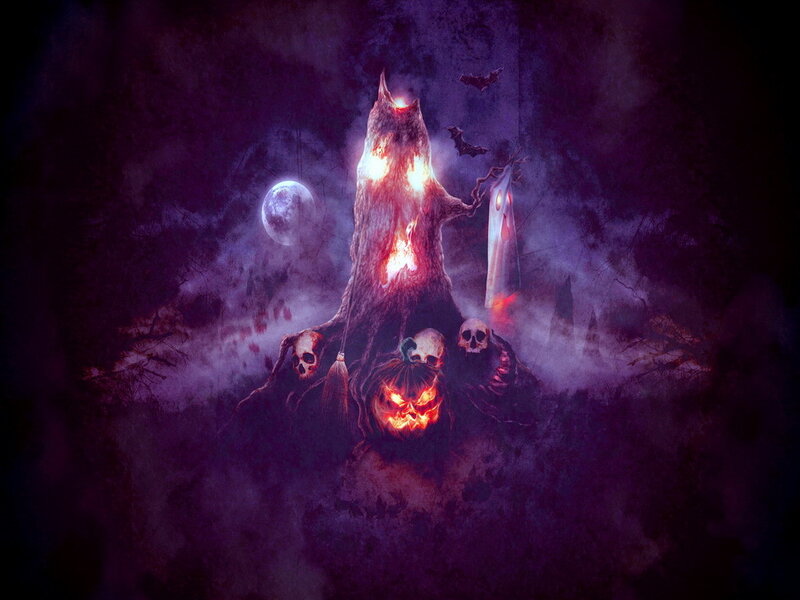 Burning Tree with Skulls