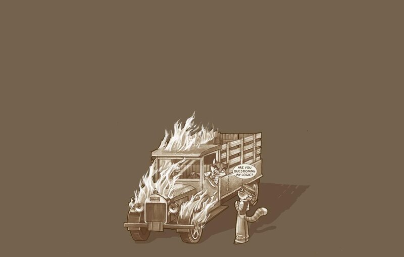 burning truck cartoon