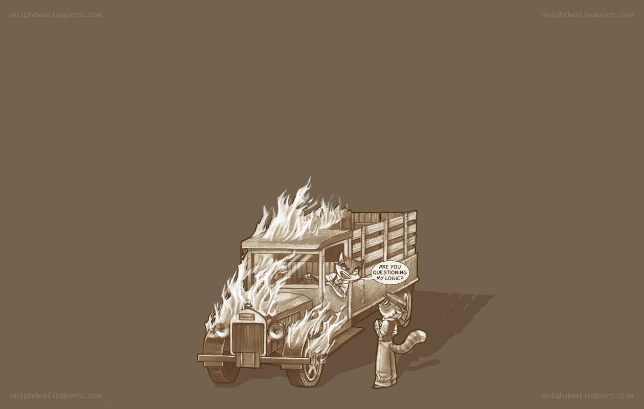burning truck cartoon