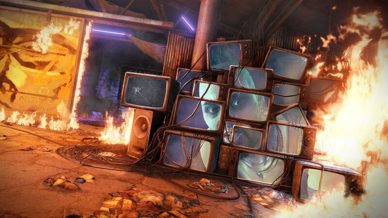 burning TVs in a warehouse