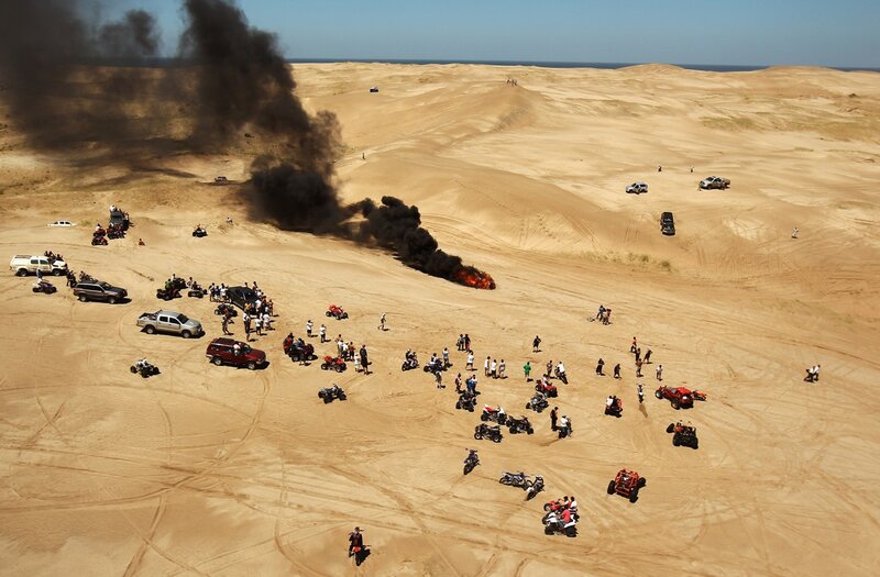 Burning Vehicle in Desert