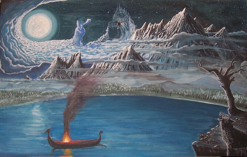 Burning Viking Ship — Blue