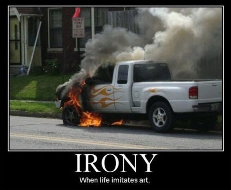 Burning White Pickup Truck