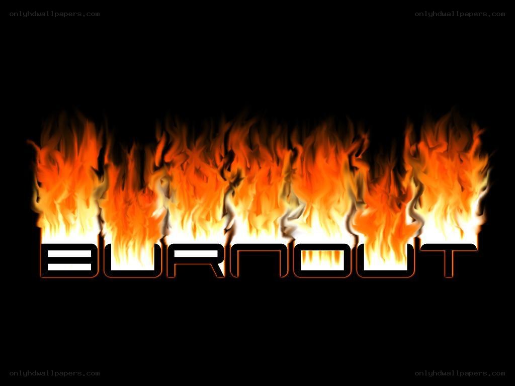 burnout text with fire