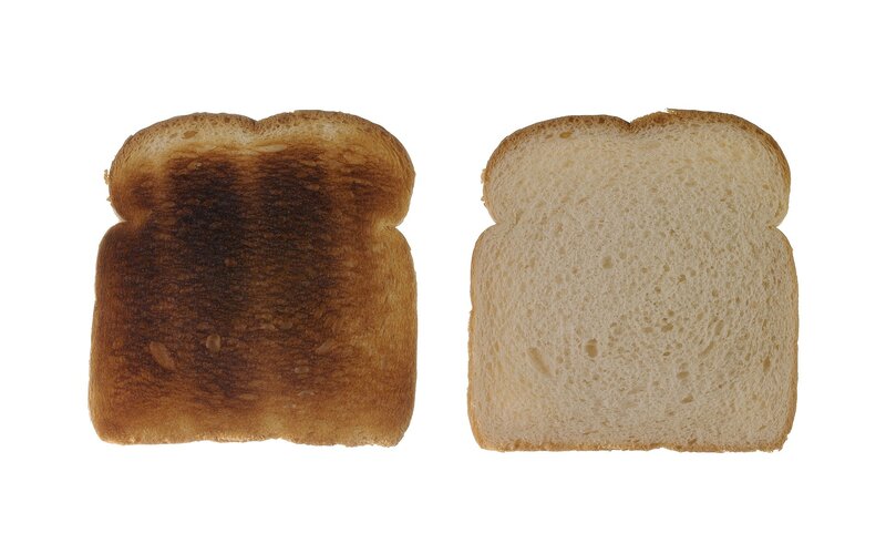 burnt and fresh bread slices