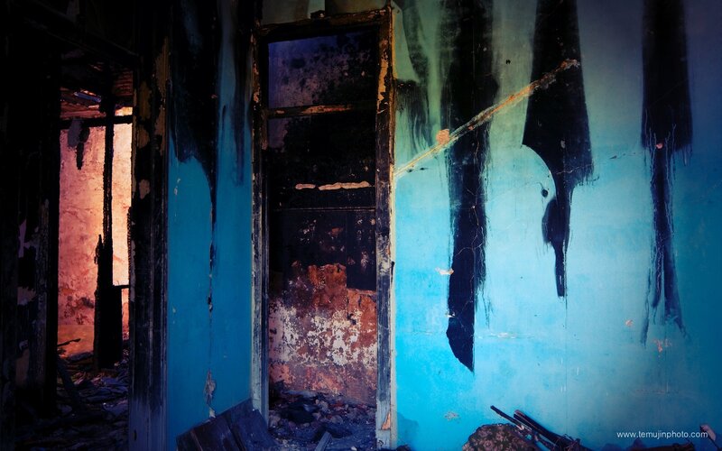 Burnt building interior