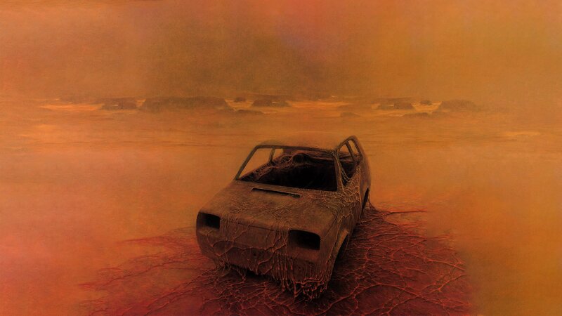 Burnt Car in Desert — Orange