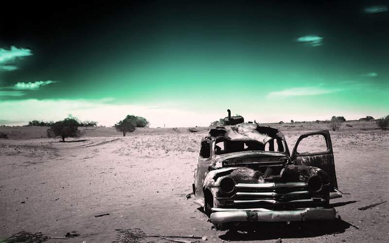 Burnt Car in Desert