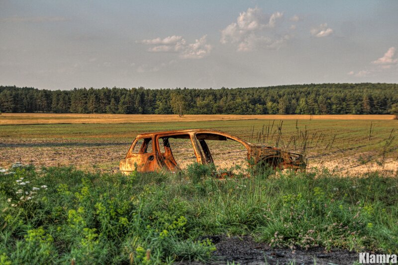 Burnt Car in Field — Green