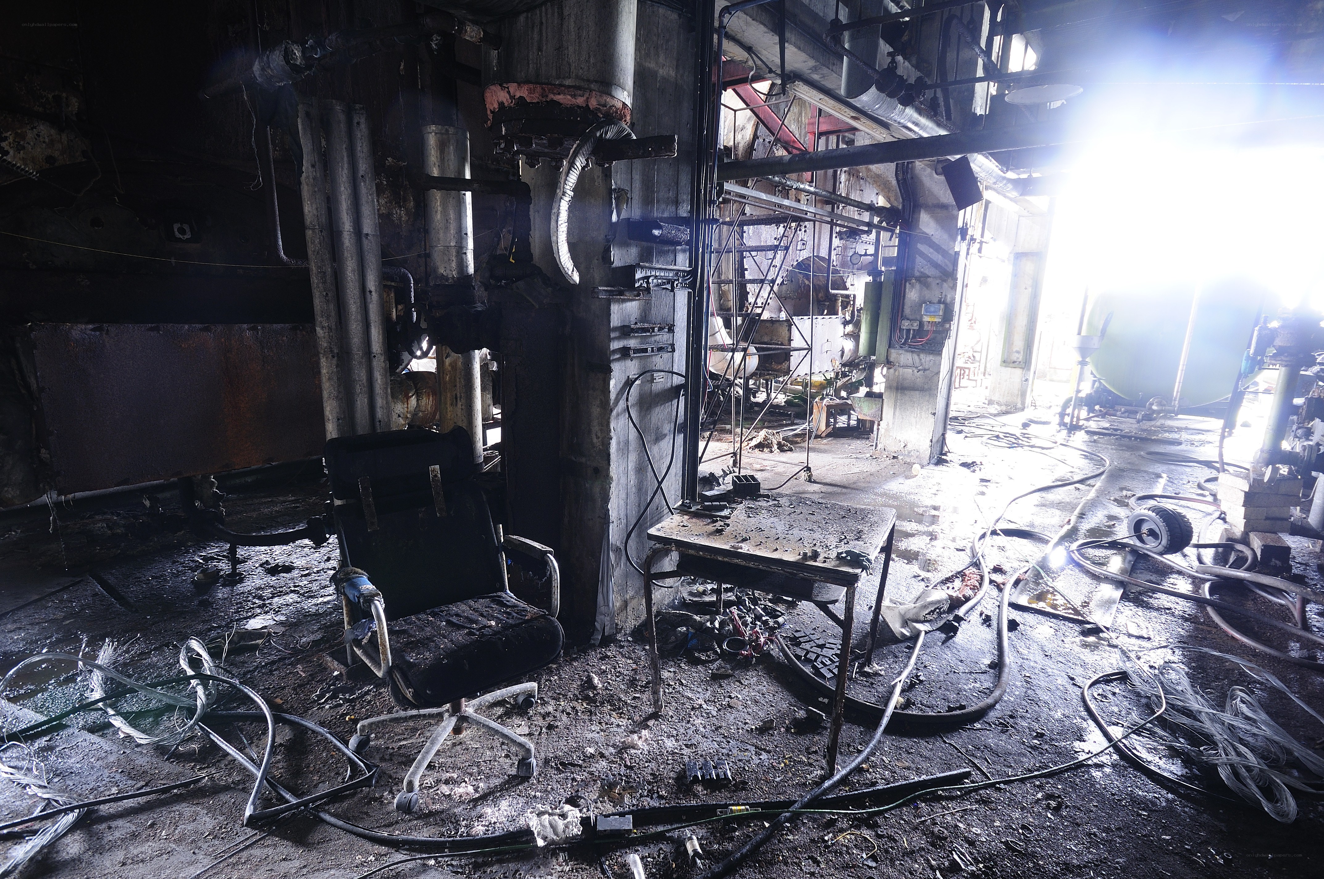 Burnt industrial interior
