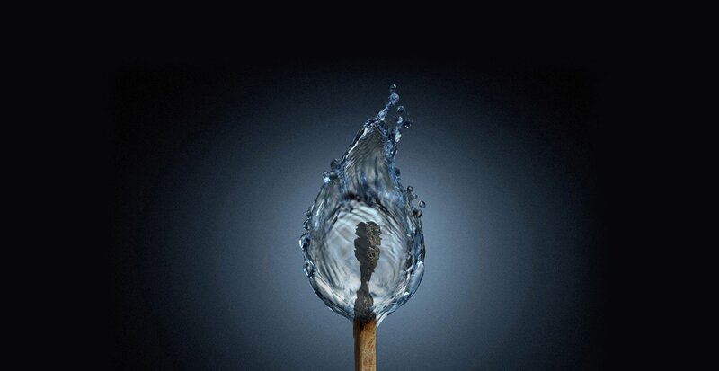 Burnt Match with Water Splash — Black