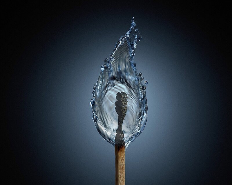 Burnt Match with Water Splash — Blue