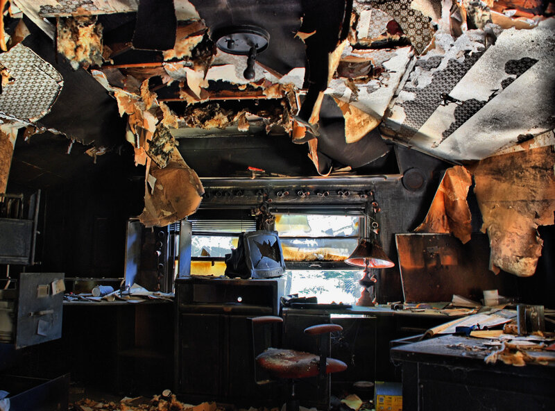 Burnt office interior