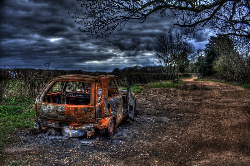 Burnt-out Car — Brown