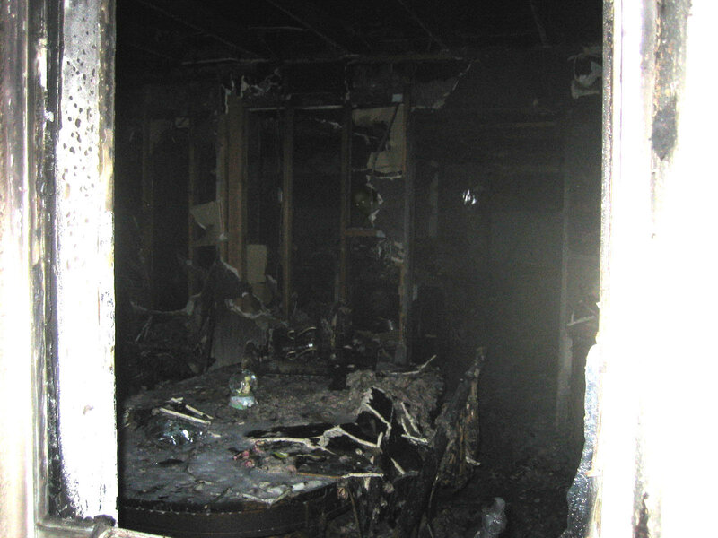burnt-out room interior