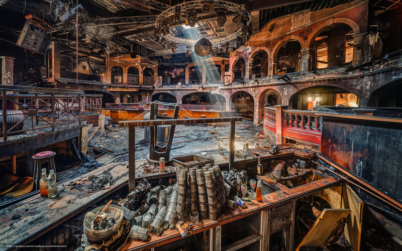 Burnt-out theater interior