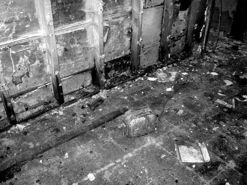 burnt room with debris