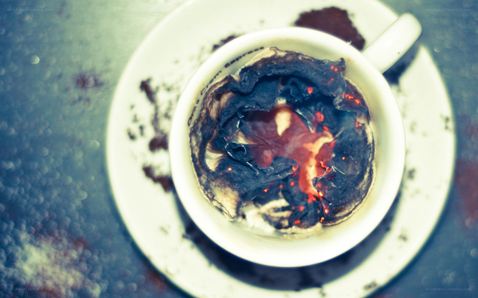 burnt tea bag in cup