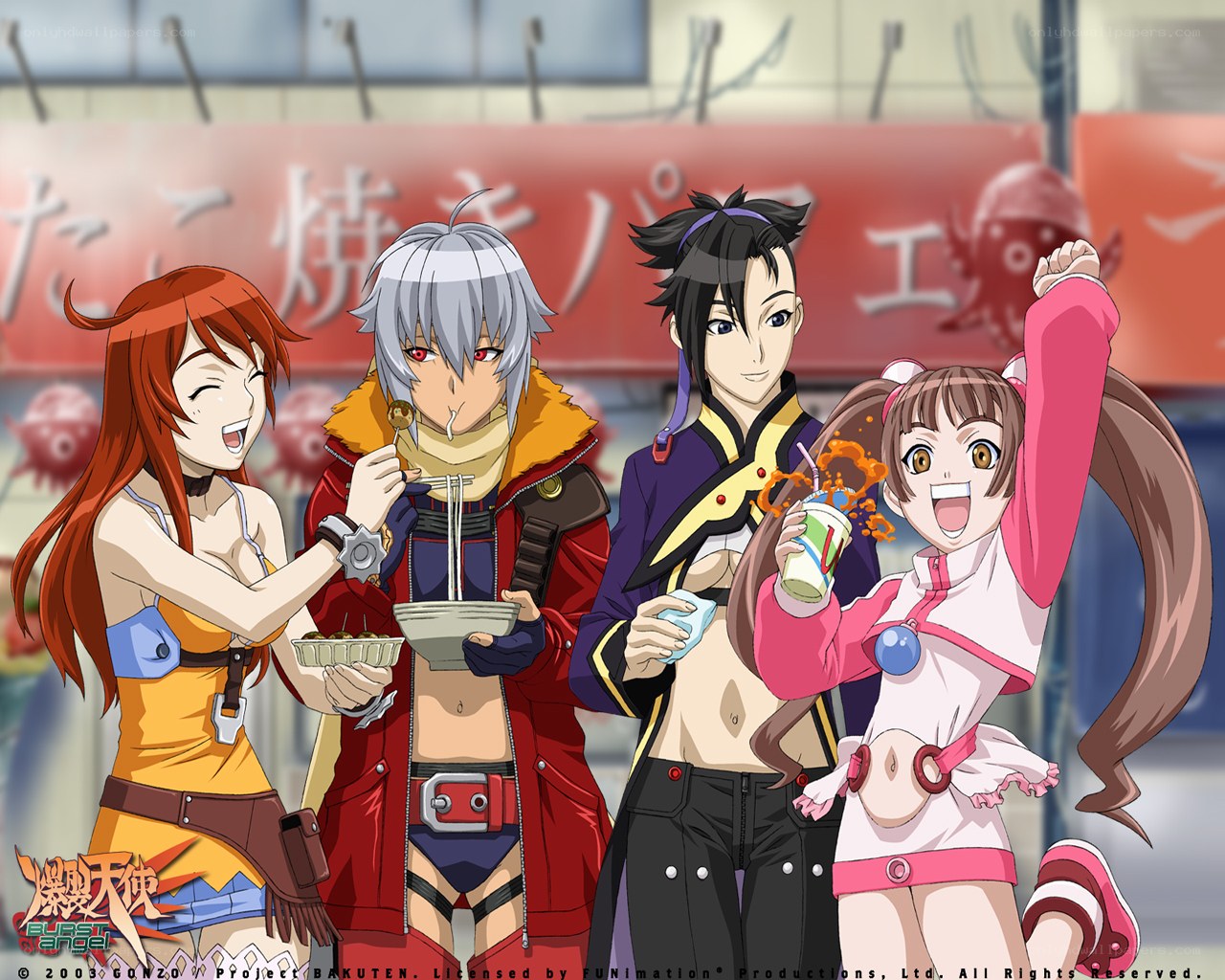 Burst Angel characters eating snacks