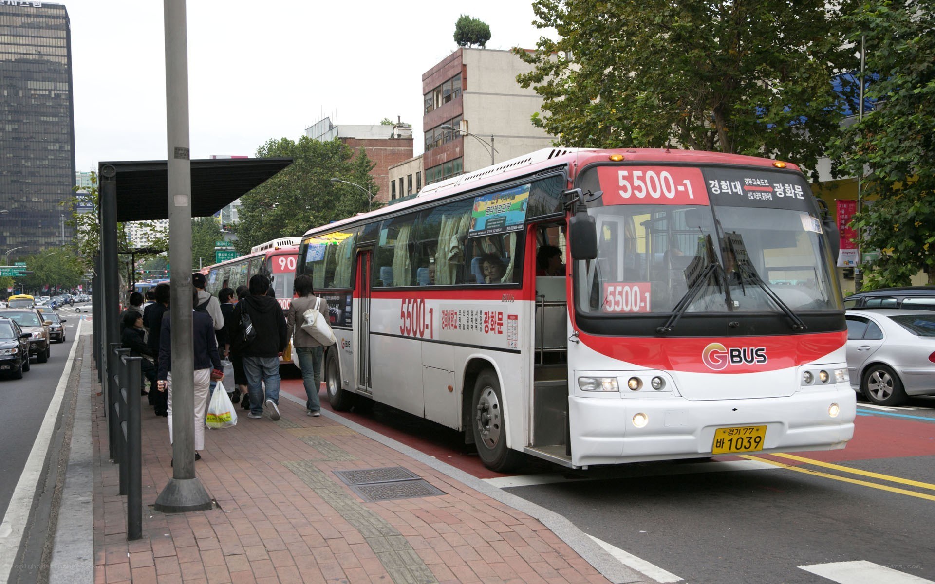 Bus at a city stop