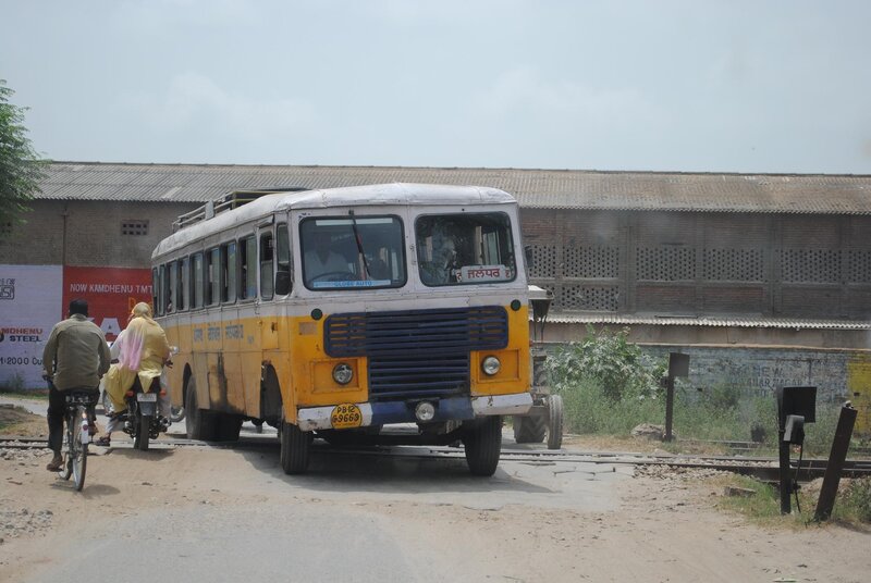 Bus at a railway crossing