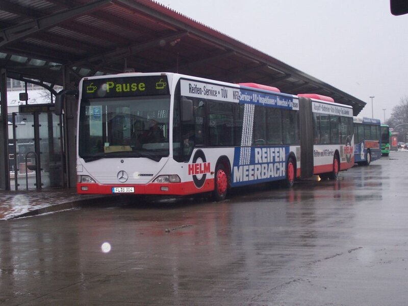 Bus at a wet bus station