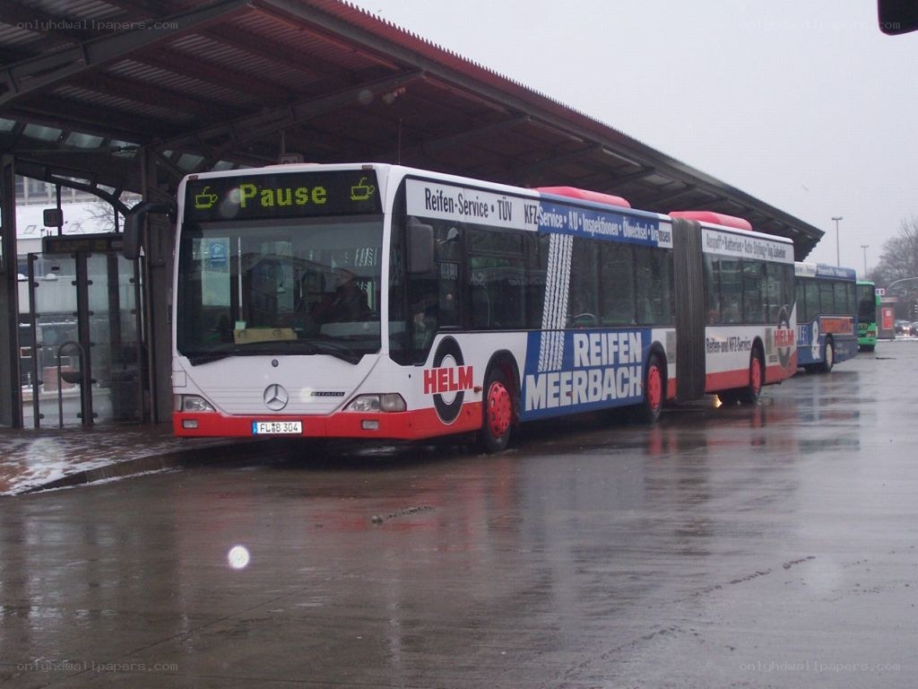 Bus at a wet bus station