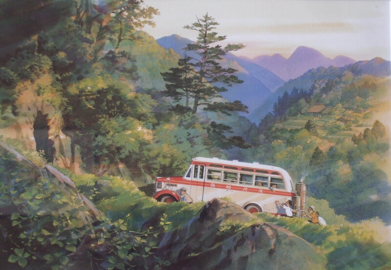 Bus in mountain valley