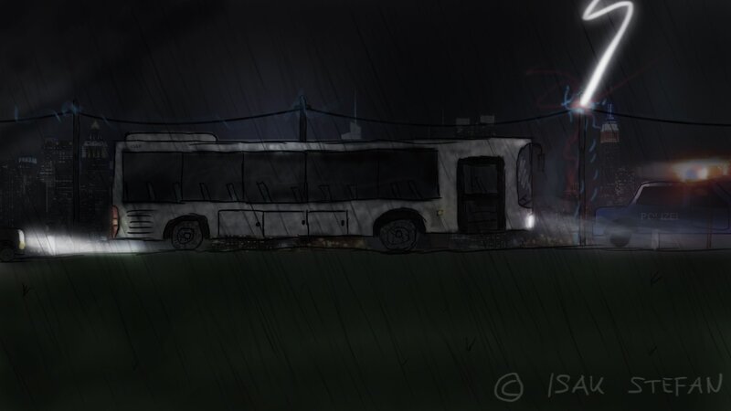 Bus in Rainy City