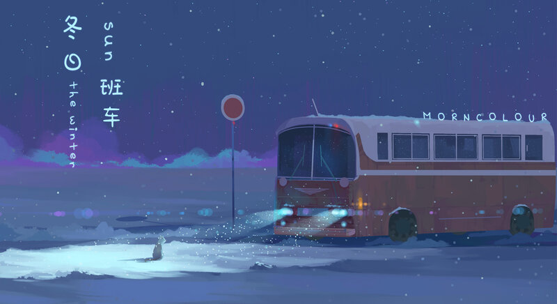 Bus in Snowy Landscape