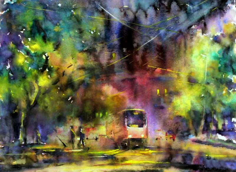 Bus on Wet Street